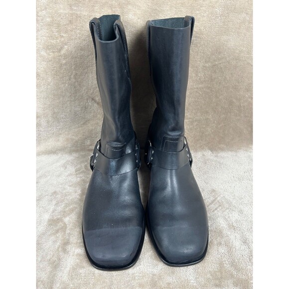 Coach Tara Moto Harness Pull On Boots Black Leather Biker Mid Calf Womens 9 B - Picture 3 of 11
